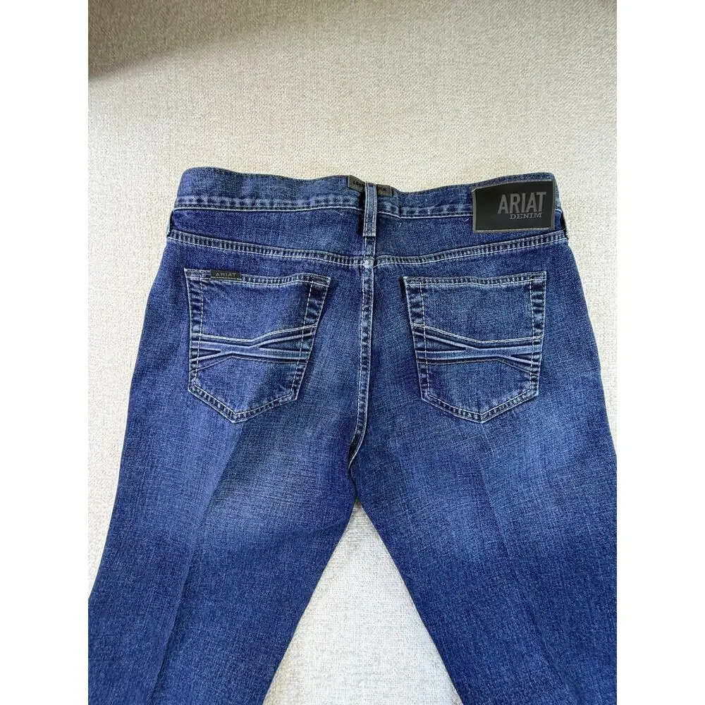 Ariat Men's 33x32 Blue M7 Straight Fit Slim Leg Western Denim Jeans Cowboy Pants